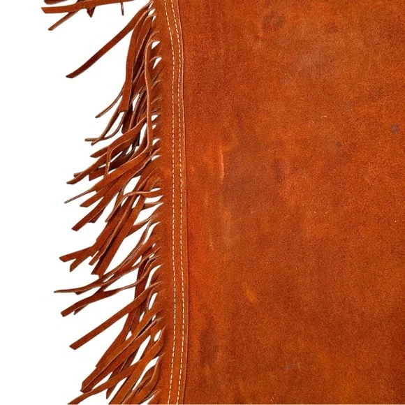 TALON ZIPPER RARE Pre 1960s Vintage Brown Distressed Suede Fringe Trim Chaps - Picture 4 of 12